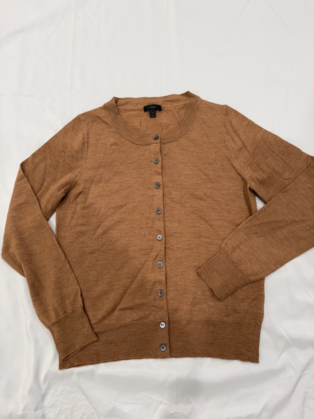 J. Crew Camel Brown Merino Button-Front Cardigan—Large